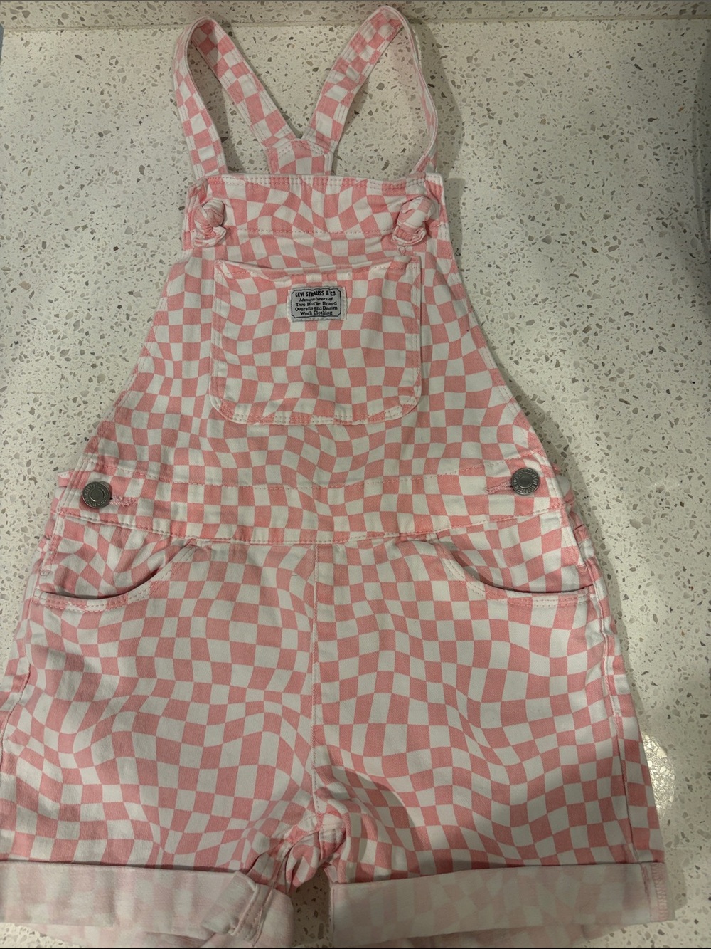 Levis Pink Checkered Kids short Overalls with Front Pocket